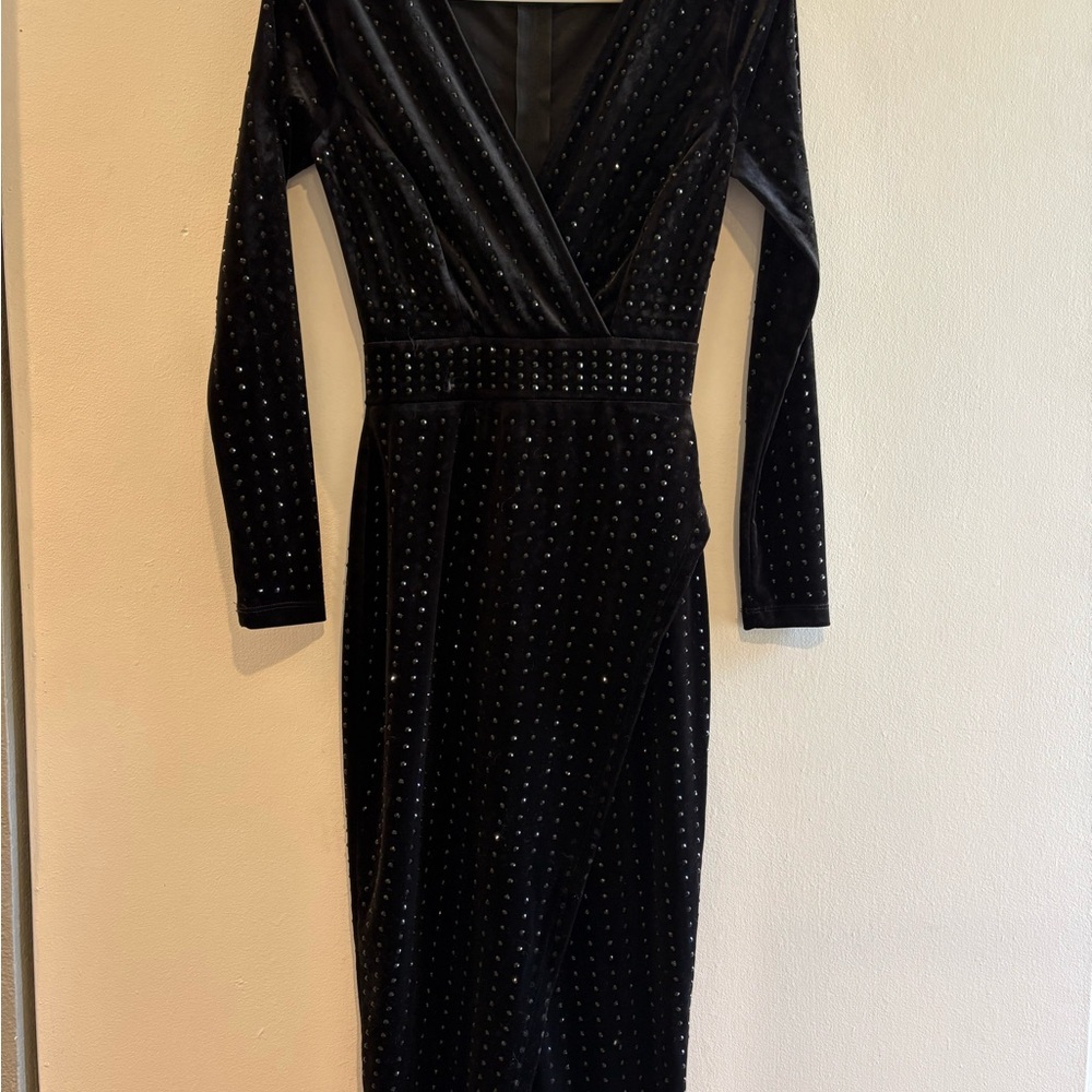 Windsor Black Velvet Dress with Stud Accents